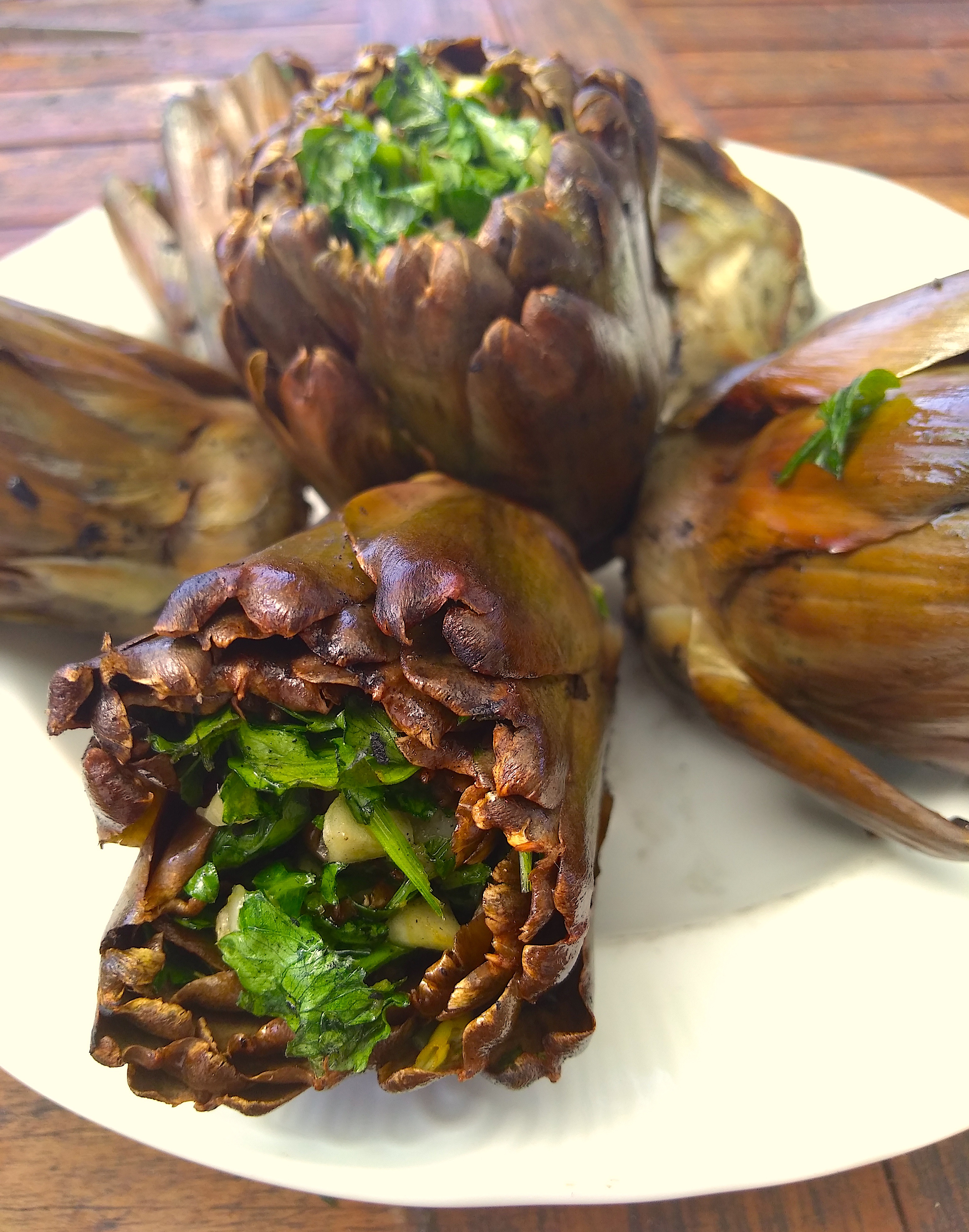 ember roasted artichokes Neapolitan style