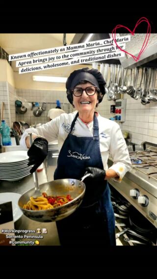 The Sorrento Peninsula boasts some of Italy's finest dining - as if the region's chefs were gifted an innate, alchemical mastery of flavor, turning fresh, local, and artisinal ingredients into pure magic. A perfect example is our beloved Chef Maria Aprea of @ristorantelatorreonefire in Annunziata, Massa Lubrense.  Known affectionately as Mamma Maria, she brings joy to the community through her delicious, wholesome, and traditional dishes. Here's a clip of our work in progress, the recipe for their famed "Spaghetto One Fire," utilizing the season's best juicy tomatoes and other savory Mediterranean additions , plus the spaghetti alla chittara from @28pastai , an artisinal dry pasta producer located in Gragnano, the historical capital of traditional Pasta di Gragnano IGP ❤️ Work in in Progress 🍋 👩‍🍳 📝  #LaTorreOneFire #MassaLubrense #penisolasorrentina #communita🍋 #ouredibleitaly